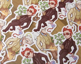 May include: A set of stickers featuring a cartoon character with red hair and glasses. The character is depicted in various poses, including holding a plant, a sword, and a vial. The stickers are printed on white paper and have a glossy finish.