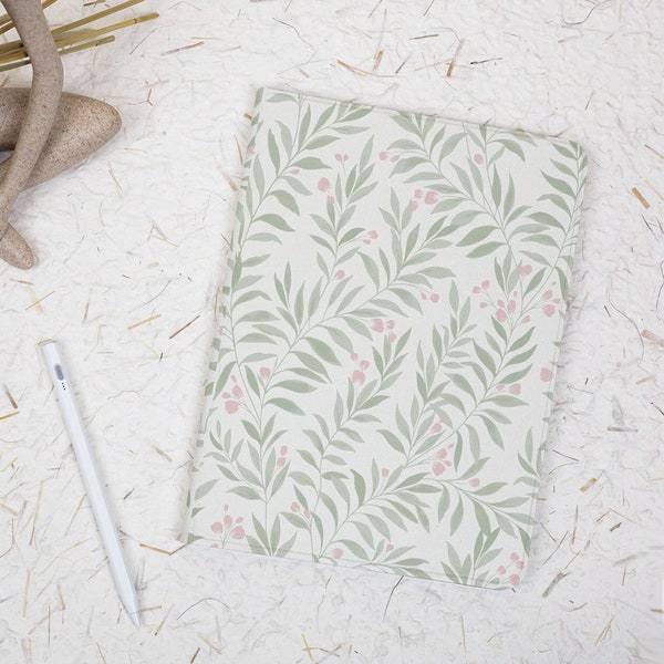 Green Flower Leaf Simple iPad Case with Apple Pencil Holder Cover for iPad Air 5 3 4 Case iPad Pro 11 12 9 2020/21/22 Protective iPad Sleeve