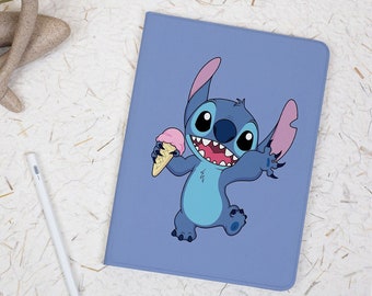 Stitch LOVE ice cream iPad Case with Apple Pencil Holder Cover for iPad Air 5 3 4 Case iPad Pro 11 12 9 2020/21/22 Protective iPad Sleeve