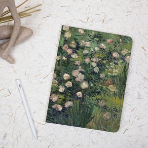 Van Gogh Roses Draw iPad Protective Case with Pencil Holder Cover for 2025 Air 7/6/5 10.9" 11" 13" iPad 11/10/9 10.2" Pro 12.9 Inch Mini 6/7