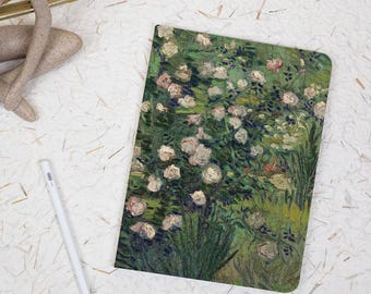 Van Gogh Roses Draw iPad Protective Case with Pencil Holder Cover for 2025 Air 7/6/5 10.9" 11" 13" iPad 11/10/9 10.2" Pro 12.9 Inch Mini 6/7