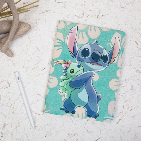 Cute Stitch Scrump Blue iPad Case with Apple Pencil Holder Cover for iPad Air 5 3 4 Case iPad Pro 11 12 9 2020/21/22 Protective iPad Sleeve