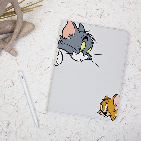 Cute Tom and Jerry Anime iPad Case with Apple Pencil Holder Cover for iPad Air 5 3 4 Case iPad Pro 11 12 9 2020/21/22 Protective iPad Sleeve