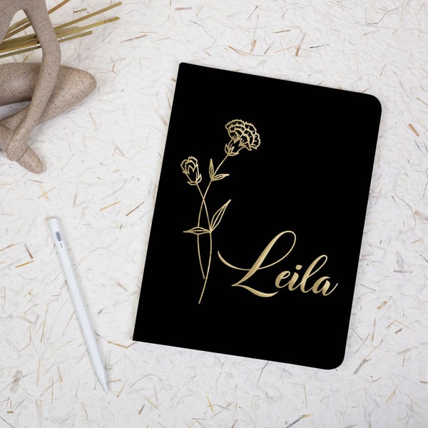 Personalized Birth Flower iPad Case With Pencil Holder for iPad Air 5 4 3 Case iPad Pro 12.9 Case ipad 11 case 2022/2021 Custom Name Gift