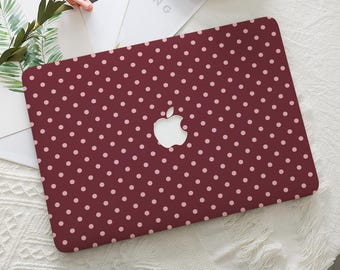 Burgundy Pink Polka Dots MacBook Protective Hard Case Simple Laptop Cover for 2026 Neo 13 Air 15/13/11 Pro 16/15/14/13 inch M5 M4 M3 M2 M1