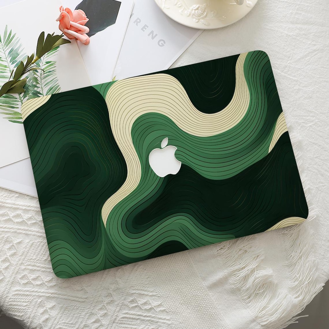 Art Wavy Gradient Green MacBook Hard Protective Case Laptop Cover for ...