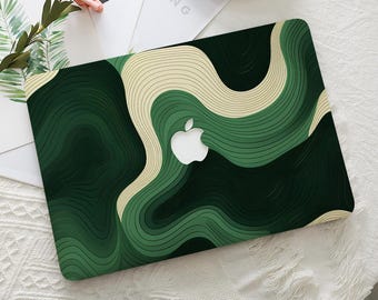 Art Wavy Gradient Green Macbook Hard Protective Case Laptop Cover for 2026 Neo 13 Air 15/13/11 Mac Pro 16/15/14/13 inch A3434 M5 M4 M3 M2 M1
