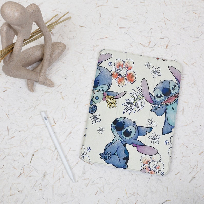 Flower Cute Stitch iPad Case with Apple Pencil Holder Cover for iPad Air 5 3 4 Case iPad Pro 11 12 9 2020/21/22 Protective iPad Sleeve image 3