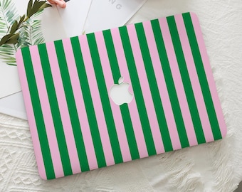 Pink Green Striped Print Macbook Protective Hard Case Mac Laptop Cover for 2026 Neo Air 15/13/11 Pro 16/15/14/13 inch M5 M4 M3 M2 M1 Ret 12