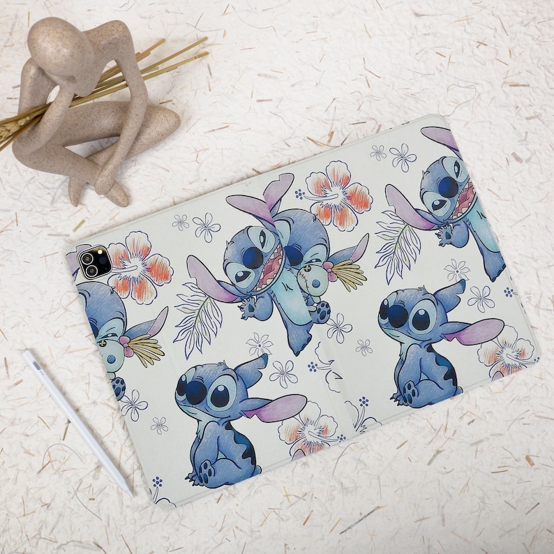 Flower Cute Stitch iPad Case with Apple Pencil Holder Cover for iPad Air 5 3 4 Case iPad Pro 11 12 9 2020/21/22 Protective iPad Sleeve image 2
