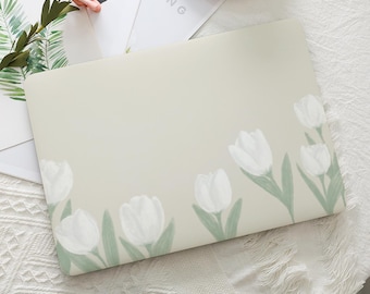 White Tulips Painting Macbook Hard Protective Case Laptop Cover for 2026 Neo 13 Air 15/13/11 Mac Pro 16/15/14/13 inch A3434 M5 M4 M3 M2 M1