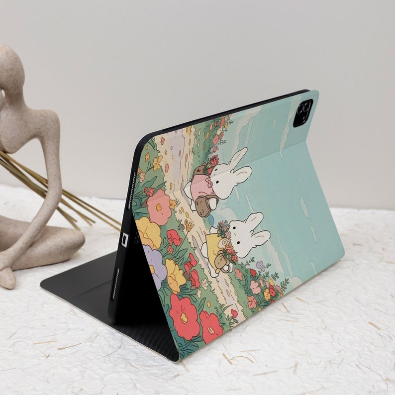 Cute Rabbit Floral iPad Case with Pencil Holder for iPad Pro 12.9 Case Pro 11 inch 10th Gen Case Air 4th 5th Mini 6 Case 2020/21/22 Cover image 5