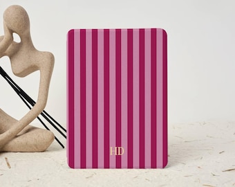 Sangria Striped with Gold Monogram Kindle/Kobo Case, Custom Initials Cover for Paperwhite 11/12th Gen/Colorsoft, Vintage Book Lover Gift