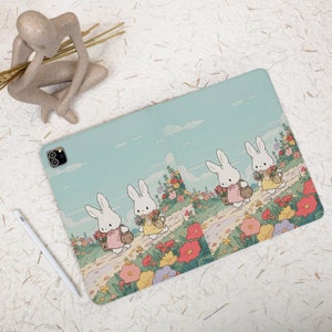 Cute Rabbit Floral iPad Case with Pencil Holder for iPad Pro 12.9 Case Pro 11 inch 10th Gen Case Air 4th 5th Mini 6 Case 2020/21/22 Cover image 4