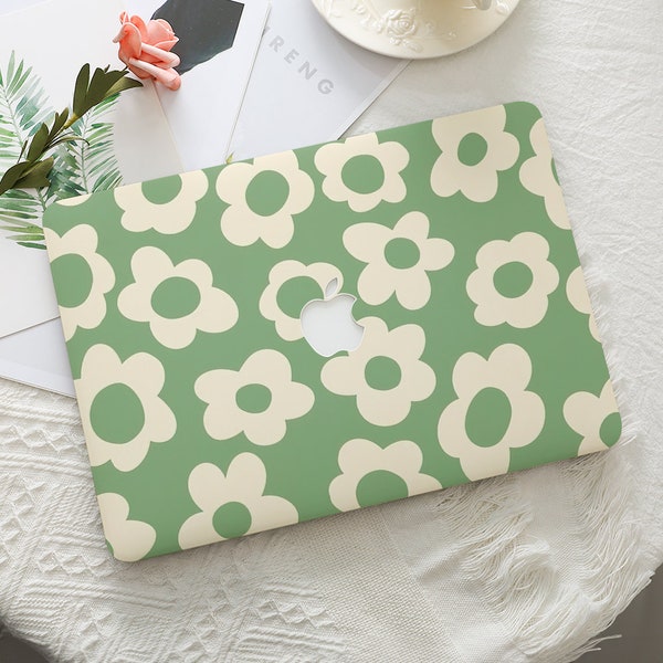 Cute Floral Green Hard Protective Simple Macbook Case Laptop Cover For Mac 16 15 12 Inch For Macbook Air 11/13 Pro 13/14 2023 2024 M1 M2 M3