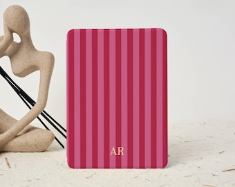 Personalized Initials Monogram Red Striped Kindle/Kobo Case Cover for Paperwhite 11/12th Gen/Colorsoft, Auto Wake Detachable Case with Strap