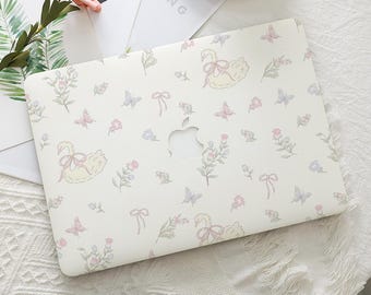 Aesthetic Swan Bow Flower Macbook Hard Protective Case Laptop Cover for 2026 Neo Air 15/13/11 Mac Pro 16/15/14/13 inch A3434 M5 M4 M3 M2 M1