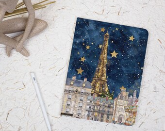 Starry Parisian Art iPad Case with Pencil Holder, Printed Cover for iPad A16, 10th Gen, Air 4/5/6 9.7 11 13 M4, Pro 12.9, Mini 5/6/7 A17Pro