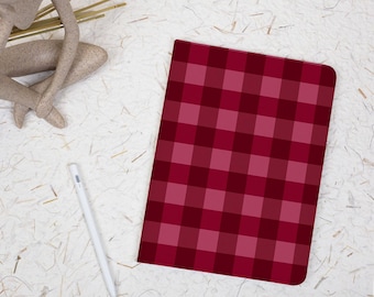 Burgundy Plaid Simple iPad Case with Pencil Holder, Cover for iPad A16, 10th Gen, Air 4/5/6 9.7 11 13 M4, Pro 12.9, Mini 5/6/7 A17Pro