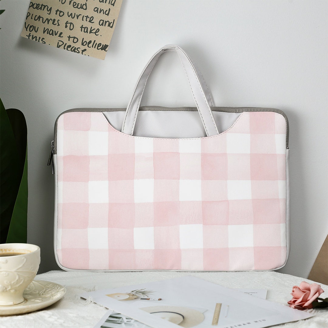 Basic Plaid Pink Laptop Bag Waterproof Travel Laptop Bag MacBook Air 13 iPad Pro 12.9' Sleeve