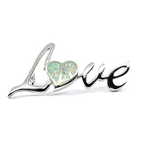 Heart Love Brooch 925 Sterling Silver Set With White Crushed Opal Resin By JewelAriDesigns