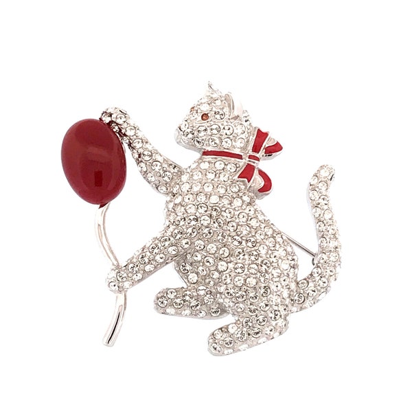 Broche Art Déco Chat Rhodium Plate Fashion avec Cristaux Swarovski Scintillants