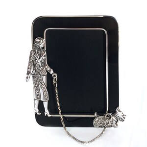 Lady And Dog Miniature Photo Frame Art Deco Style 925 Sterling Silver English Hallmarks Set With Clear Crystals By JewelAriDesigns