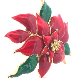 Vintage AVON Poinsettia Brooch And Clip Earrings Set: Red & Gold, 1980s