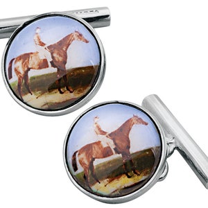 Horse Rider Cufflinks Enamel 925 Sterling Silver Hallmarked By JewelAriDesigns