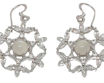 Sterling Silver Snowflake Earrings with Cubic Zirconia And Moonstone