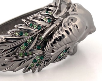 Elephant Cuff Bangle Oxidised Rhodium Plated Metal Alloy Set With Sparkling Czech Crystals By JewelAriDesigns