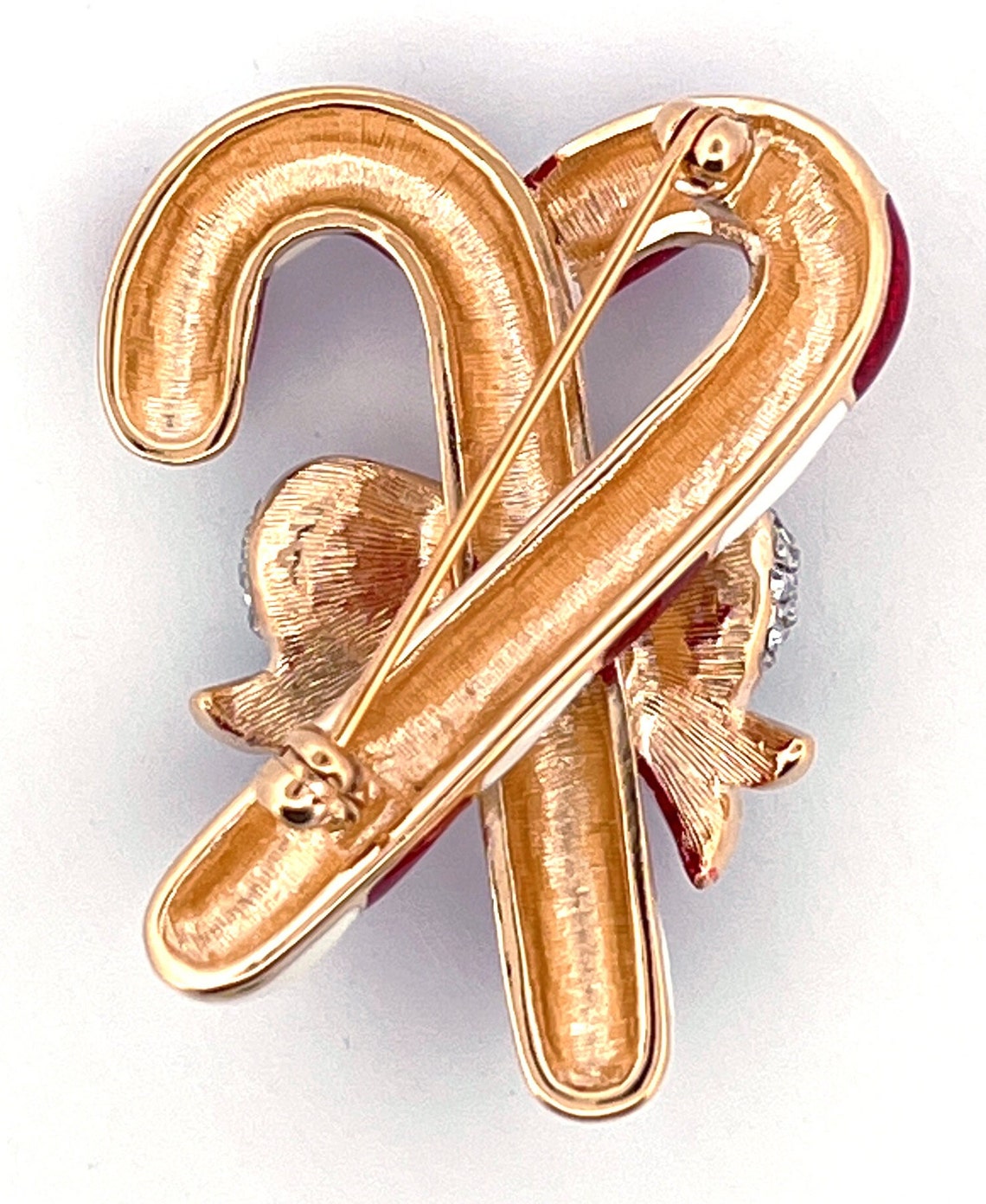 Christmas Candy Canes Pin Brooch Gold Plated Metal Alloy Set With ...