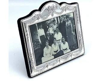 Classic Photo Frame Victorian Style 925 Sterling Silver English Hallmarks With Blue Velvet Back 9cm x 13cm By JewelAriDesigns