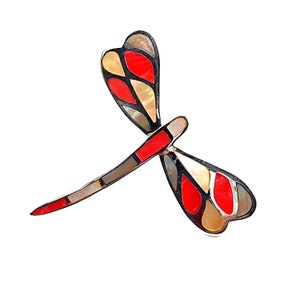 Dragonfly Brooch Pin Sterling Silver 925 British Hallmarks Set With A Mosaic Of Vibrant Shells By JewelAriDesigns