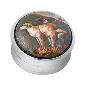 Zwei Hunde Pillendose 925 Sterling Silber Englisch Markenzeichen Set mit Emaille Von JewelAriDesigns