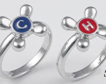 Pair of Hot and Cold Tap Rings With Blue and Red Enamel 925 Sterling Silver