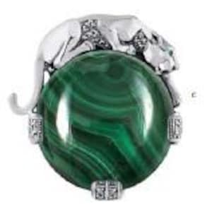 Panther Ring Art Deco Style 925 Sterling Silver English Hallmarks Set With Malachite Marcasite And Emerald Eyes By JewelAriDesigns