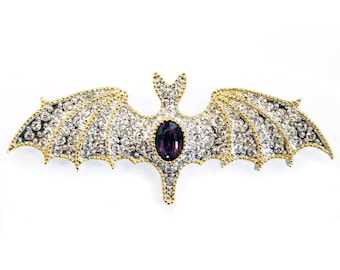 Bat Pin Brooch Art Deco Style Rhodium Plated Metal Alloy Set With Sparkling Swarovski Crystals by JewelAriDesigns
