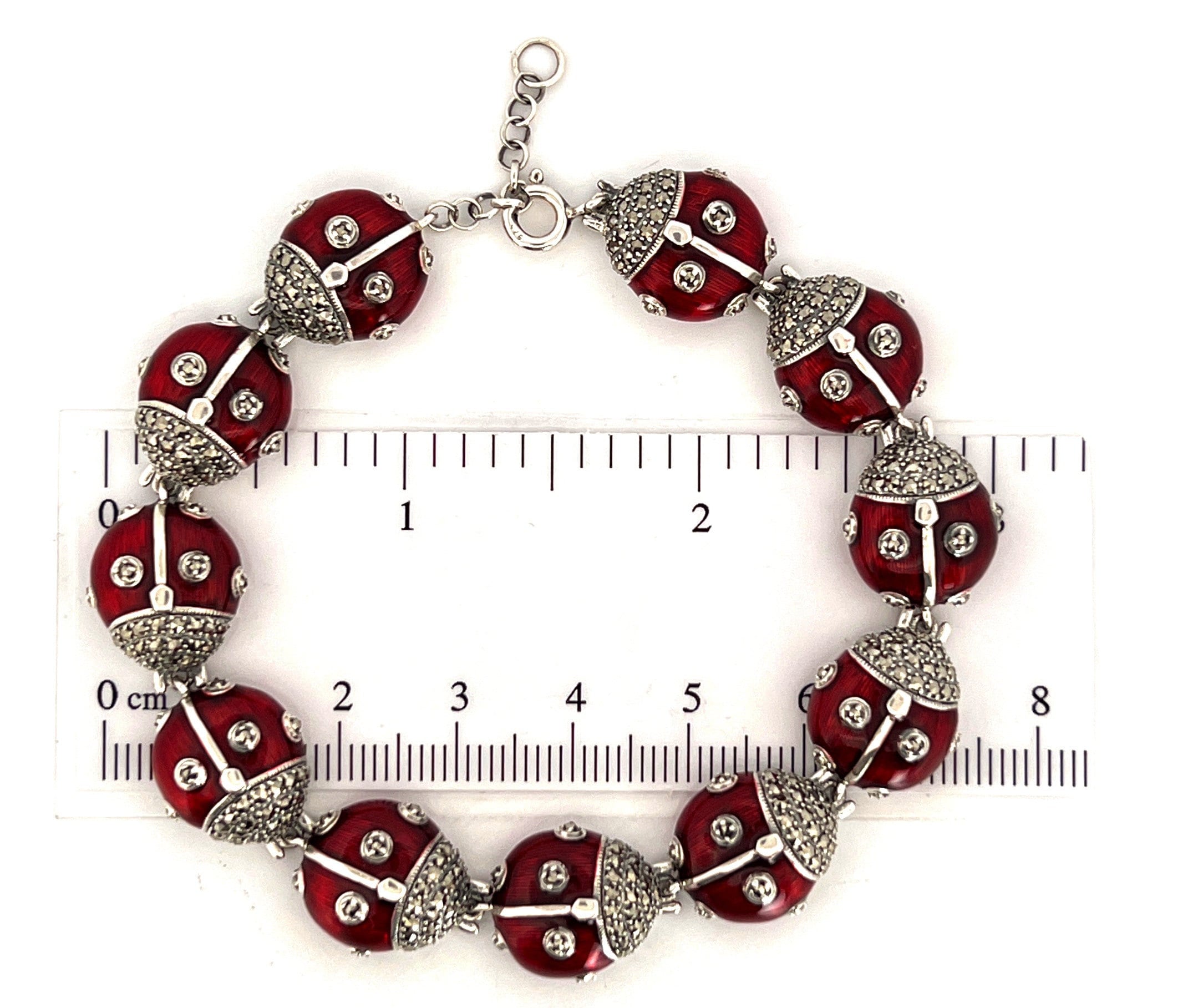 Marienkäfer Marienkäfer Armband 925 Sterling Silber Englisch Hallmarks Set  Red Emaille und Markasit von JewelAriDesigns