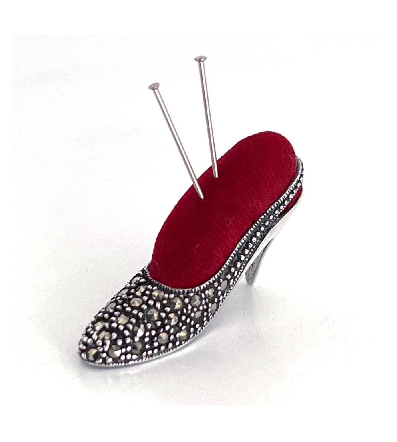 Ladies Shoe Pin Cushion Victorian Style 925 Sterling Silver English Hallmarks Set With Marcasite By JewelAriDesigns