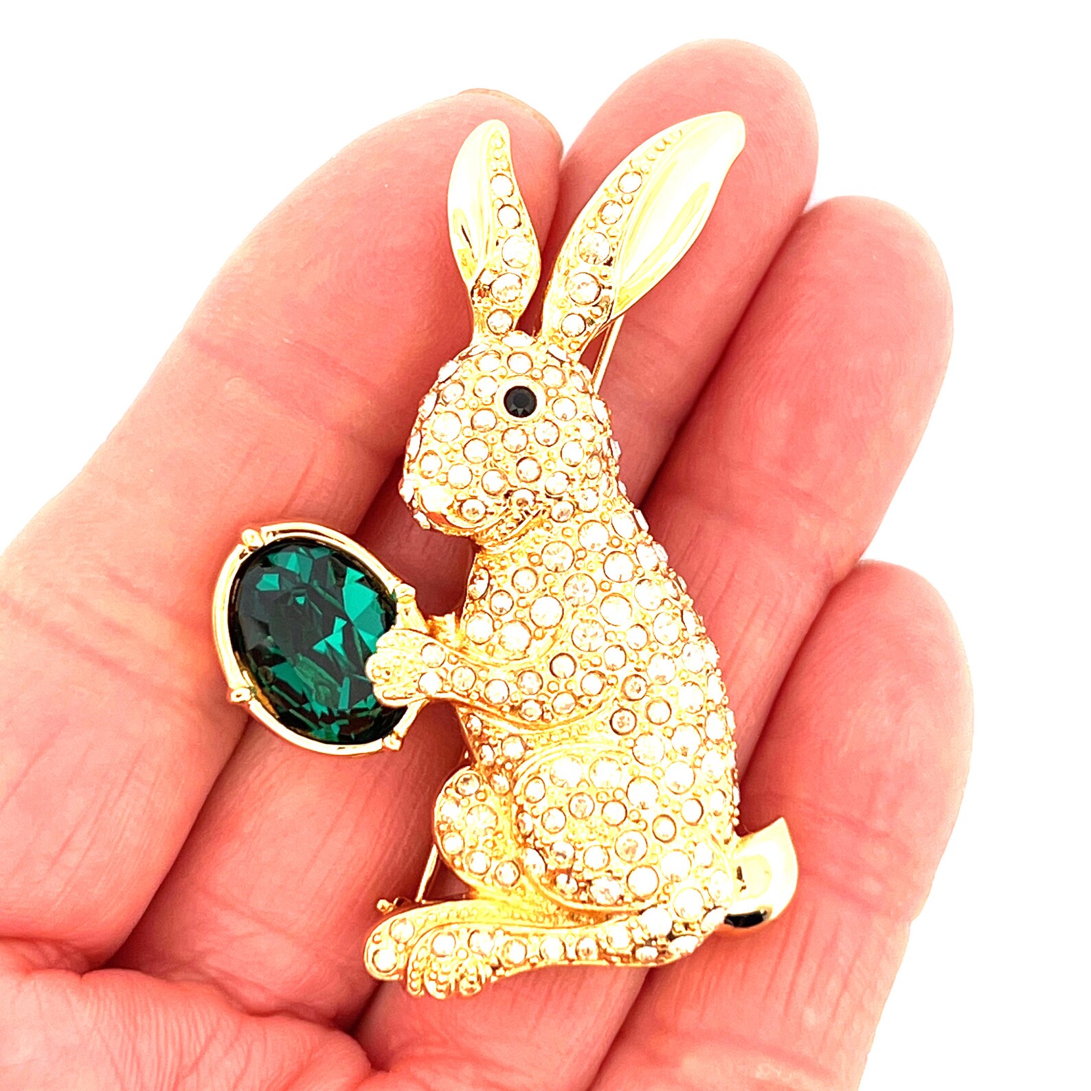 Easter Bunny Rabbit Pin Brooch Gold Plated Metal Alloy Set With ...