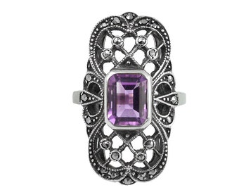 マーカサイトとアメジストの刻印入り 925 シルバー製 JewelAriDesigns