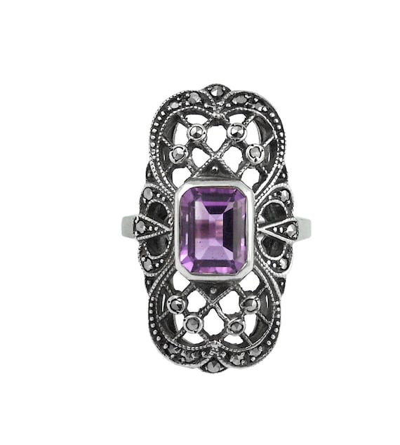 マーカサイトとアメジストの刻印入り 925 シルバー製 JewelAriDesigns