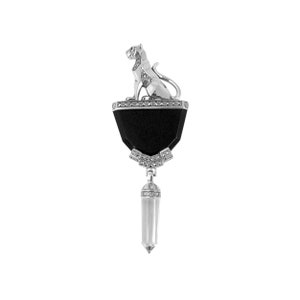 Panther Brooch Art Deco Style 925 Sterling Silver English Hallmarks Set With Onyx Emerald Eyes And  Clear Crystal Drop By JewelAriDesigns
