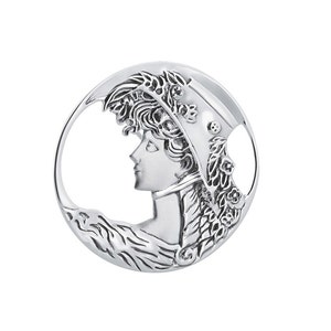 Lady's Head Pin Brooch Art Nouveau Style 925 Sterling Silver English Hallmarks By JewelAriDesigns