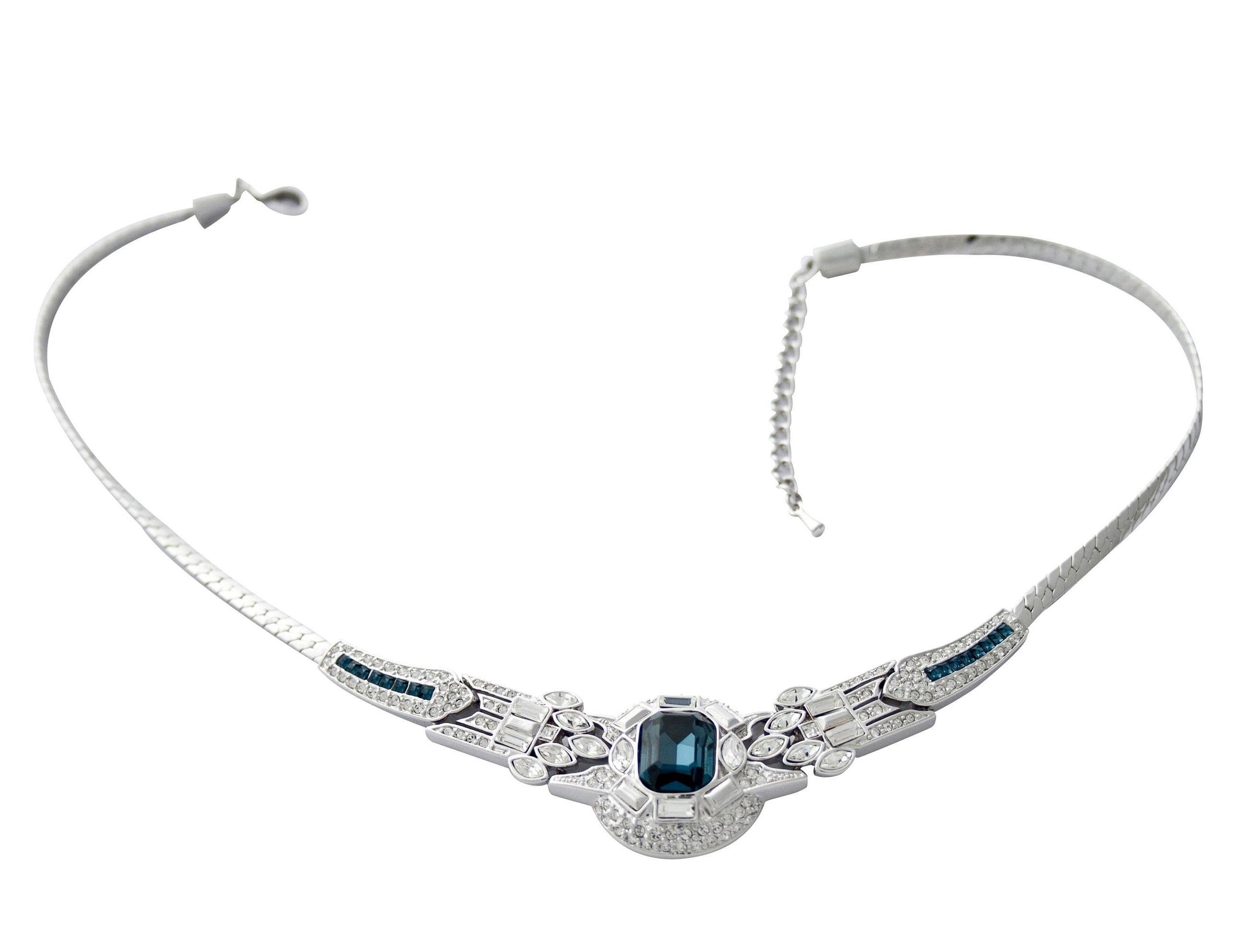 Art Deco Sapphire Blue And Clear Czech Crystal Choker By JewelAriDesigns
