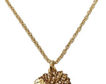 Hedgehog Charm Necklace Gold Plated Metal Alloy Set With Sparkling Czech Crystals By JewelAriDesigns