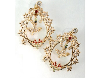 Bird In Cage Drop Earrings Victorian Style Gold Plated Metal Alloy Set With Sparkling Czech Crystals By JewelAriDesigns