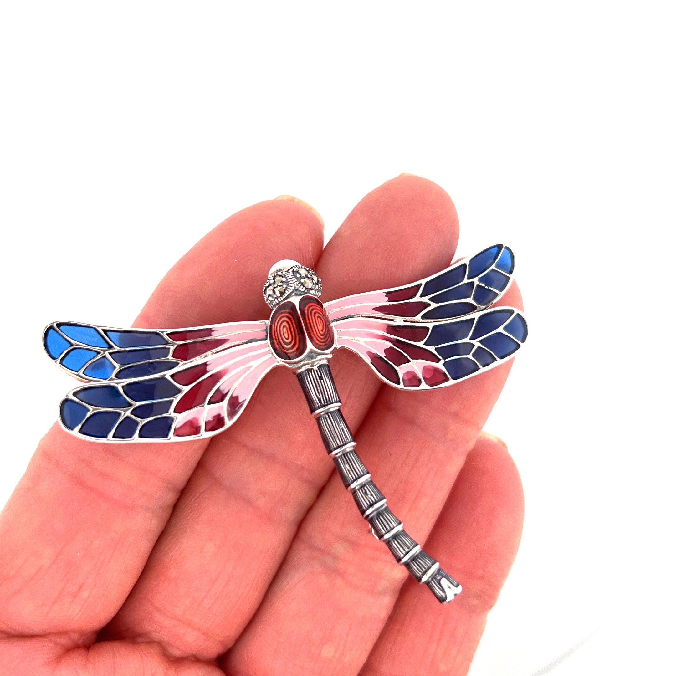 Spilla Libellula Insegna Stile Art Deco Argento Cristallo In Colori