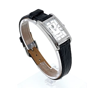 Silver Watch 925 Sterling Silver English Hallmarks With Black Leather Strap And Black Onyx Winder By JewelAriDesigns